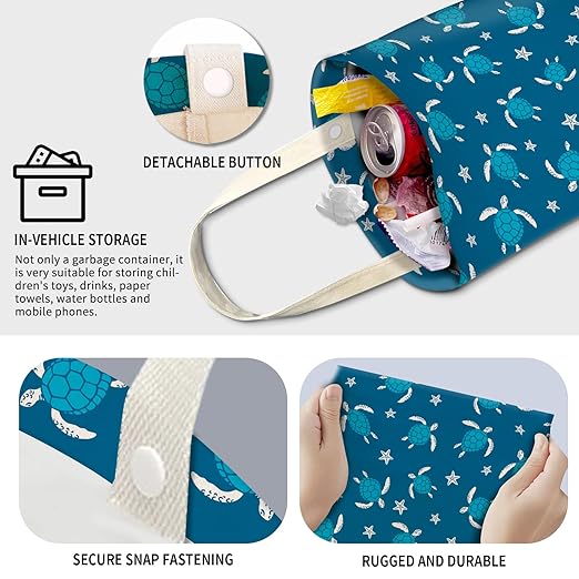 AXZOPDE Cute Car Trash Can, Hanging Canvas Car Back Seat Organizer and Storage Bag, Funny Car Trash Bag For Travelling, Outdoor Cute Blue Sea Turtle