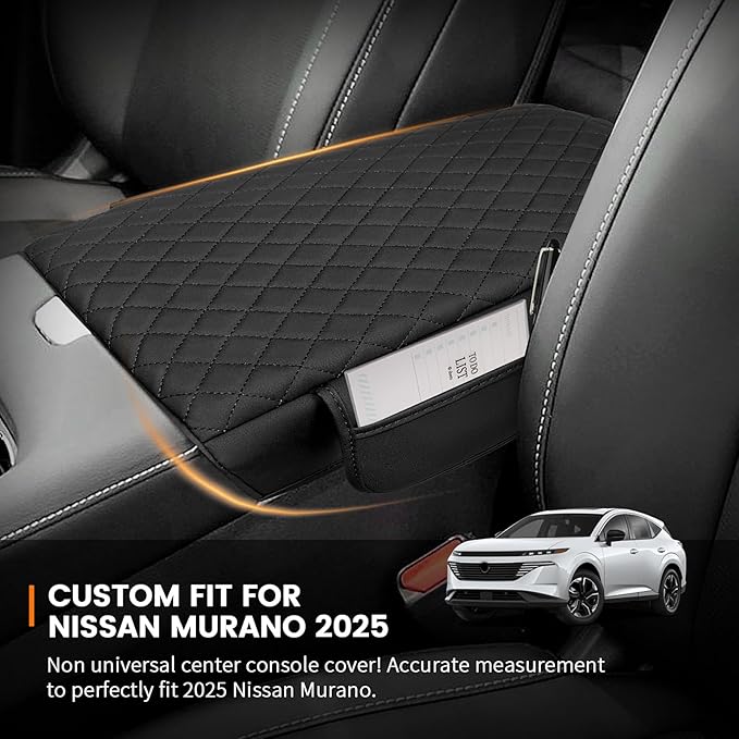 Custom for Center Console Cover Nissan Murano 2025 2026 Armrest Cover Accessories PU Leather Armrest Seat Box Cover Protector with Pockets Storage Bag