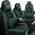 Iceleather Luxury Car Seat Covers for Ford Edge 2007-2025,Waterproof Soft Breathable PU Leather Seat Cover with Storage Pockets(Black&Green,Front Set with Pillow)