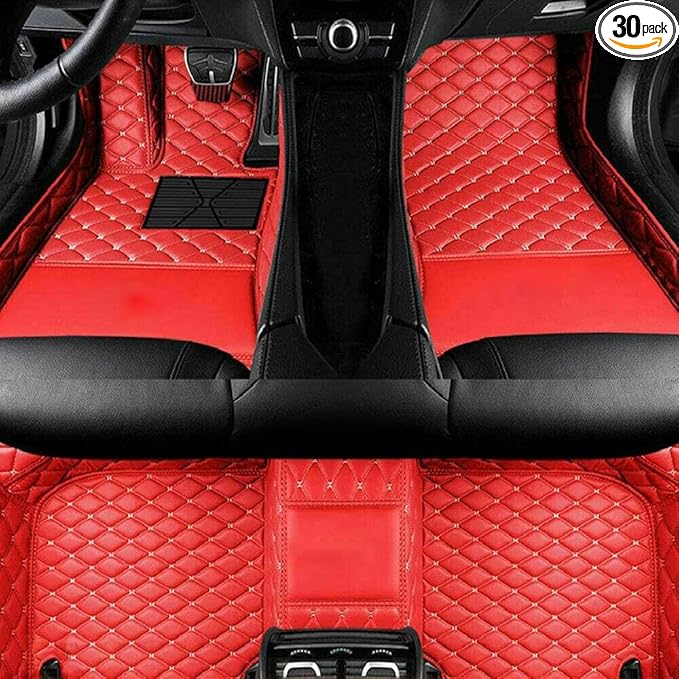 Custom Luxury Leather Car Floor Mats Upgrade Your Car's Interior All-Weather Protection for Cars, SUVs, Trucks Compatible with Automotive Floor Mats (Red Beige)