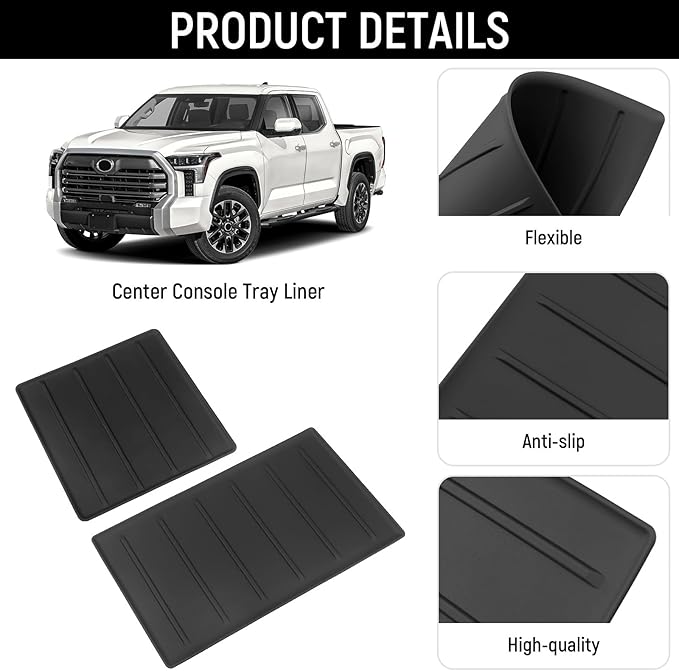 YOJOJOCO 2PC Center Console Tray Liner Compatible with Toyota 2022-2026 Tundra (Only Fit SR,SR5,Limited) & 2023-2026 Sequoia Accessories Center Console Organizer Protective Pad