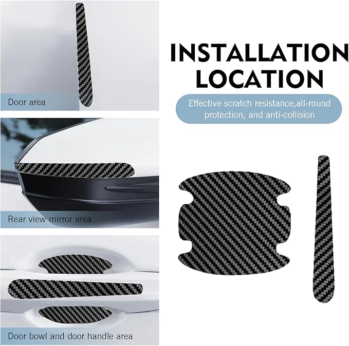 8 PCS Car Door Handle Protector Stickers, Anti-Scratch Door Bowl Paint Guard Stickers, Self-Adhesive Car Doors Paint Protective Film, Universal for Most Cars (Carbon Fiber)