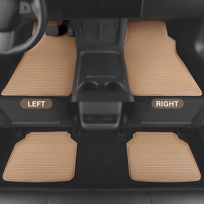 CAR PASS Tan Rubber Car Floor Mats & Cargo Liners, All Weather Car Mats & Trunk Mats,Waterproof Automotive Floor Mats Trim to Fit for Most Cars Sedans SUVs Vans, Durable Heavy Duty Anti-Slip,Beige