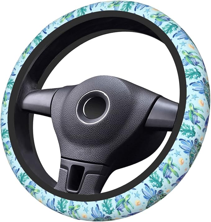 Sea Turtle Steering Wheel Cover Anti-Slip,Sweat Absorption Universal 15 inch Steering Wheel Covers Cute car Accessories for Men Women