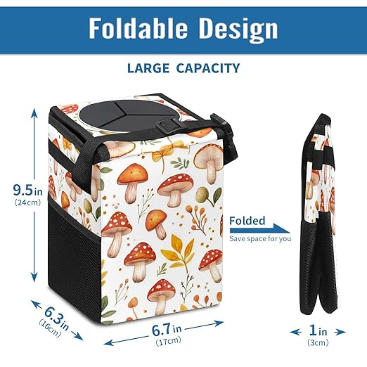 GVGHIDZ Car Trash Can – Multi-Purpose, Lightweight and Portable with Durable Water-Resistant Coating, No Installation Required, Practical and Ample Capacity, Variety of Colors.Mushroom