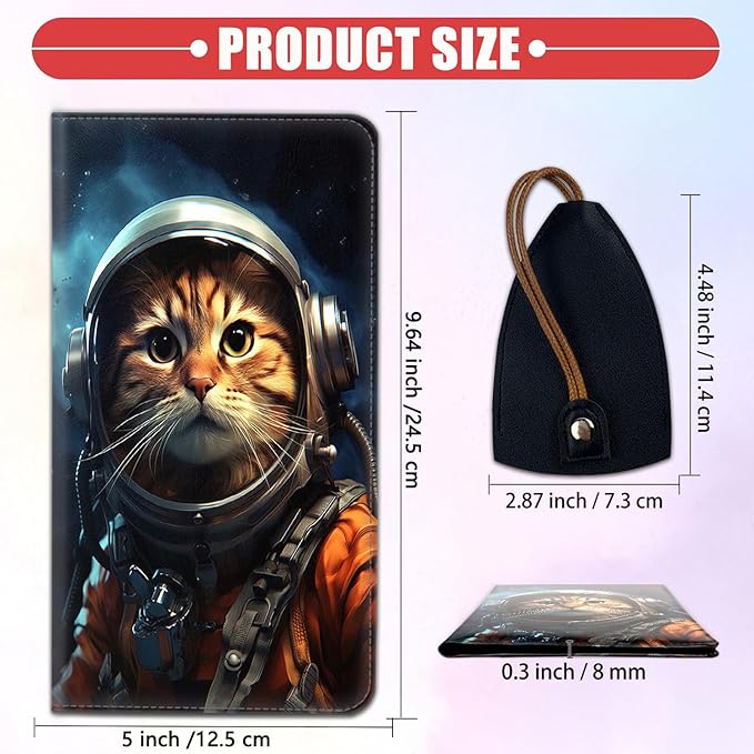 Car Document Holder with Magnetic Shut, Car Registration & Insurance Card Holder, PU Leather Glove Box Organizer Vehicle Accessories Driver License for Women/Men, Astronaut Cat Space Galaxy