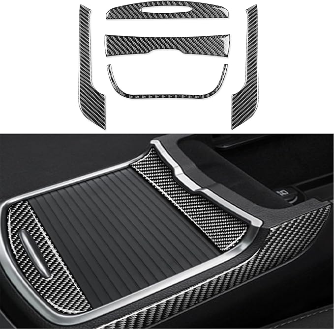 NVCNX Real Premium Carbon Fiber for Chrysler 300 Accessories 2015-2023 2016 2017 2018 2019 2020 2021 2022 S/C/Limited/Touring Car Center Console Sliding Drawer Cover Interior Trim Sticker Decal 5PCs