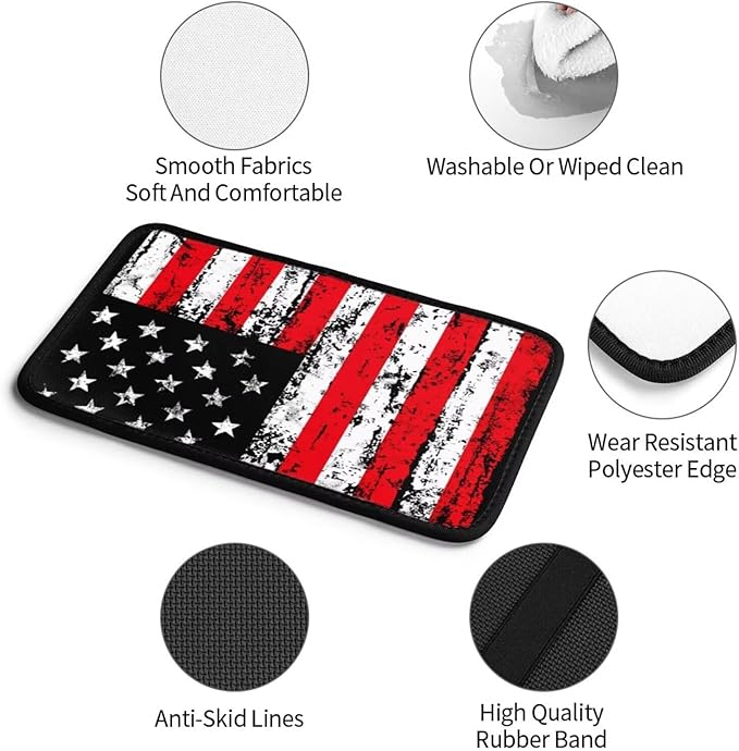 Red American Flag Center Console Cover for Most Cars Sedans Vans Truck Vehicles, SUVs Black Stars Vintage Middle Console Lid Pad Comfortable Armrest Protector Car Accessories