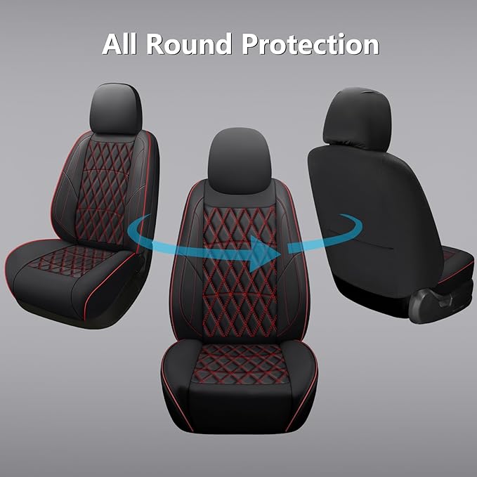 NS YOLO Leather Car Seat Covers,Universal Fit for Most Cars,SUVs and Sedans,Waterproof Luxury Leatherette Cushions, 2 Seats Protectors (Black and Red, Front Pair-2 Seats(Driver and Passenger))