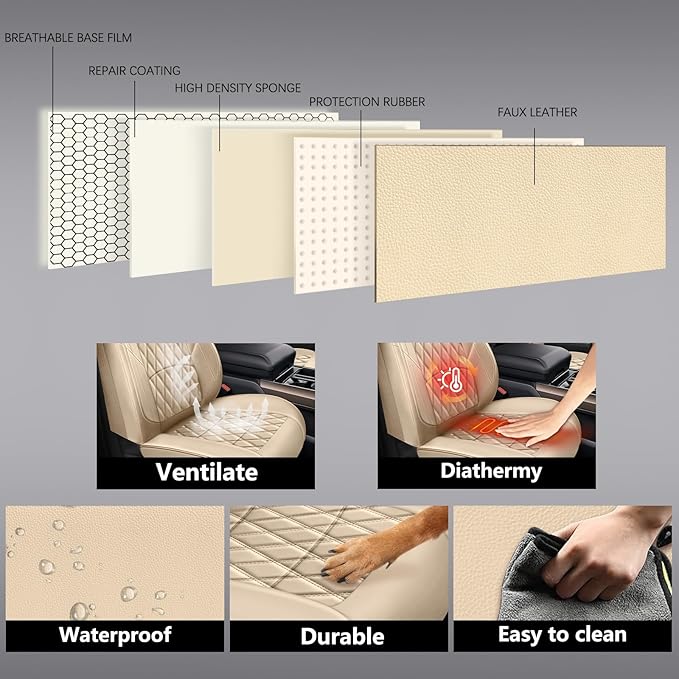 NS YOLO Leather Car Seat Covers,Universal Fit for Most Cars,SUVs and Sedans,Waterproof Luxury Leatherette Cushions, 5 Seats Protectors (Beige, Full Set-5 Seats(Front and Rear))
