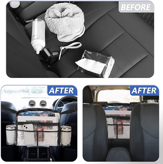Car Purse Holder, Clear PVC Handbag Holder Between Seats Visible Seats Back Storage Organizer Transparent Car Headrest Hanging Storage Bag Automotive Console Organizer for Road Trip