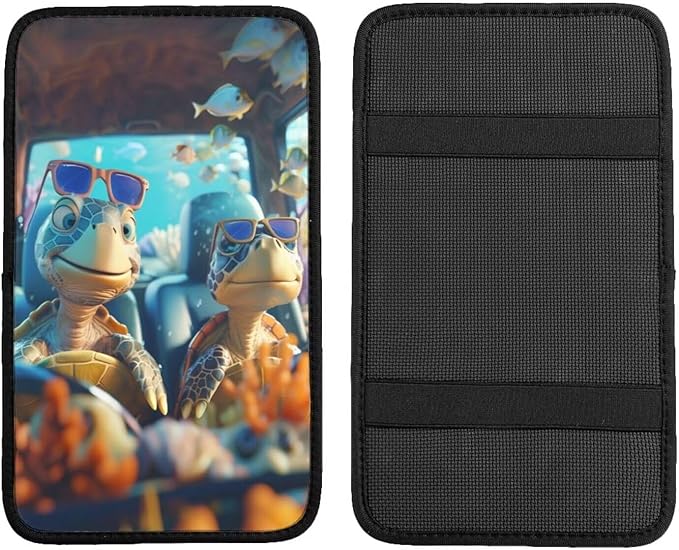 Car Center Console Cushion Cute Sea Turtle Armrest Interior Accessories Funny Underwater Sea Turtle Anti-Scratch Armrest Lid Protector Pad Armrest Cushion
