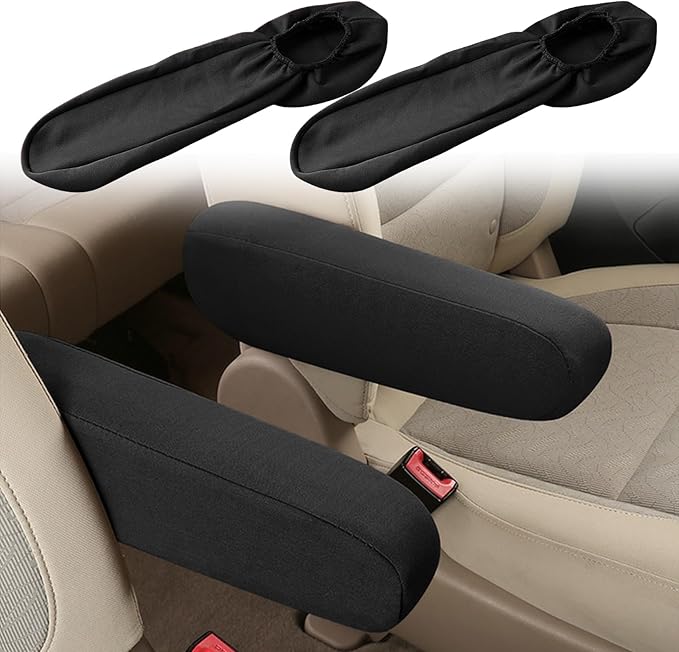 Smeyta 2PC Car Front Seat Armrest Covers,Universal Size Seat Arm Rest Cover,Flat Cloth Fabric Armrest Cover,Car Interior Accessories(Black,1Pair)