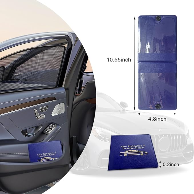 Ziciner Car Registration Insurance Holder, 2Pack Essential Auto Card Document Glove Box Organizer with Touch Fastener, Vehicle Interior Accessories Perfect for Most Car, Truck, SUV (Blue/Gold Words)