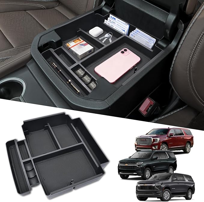 Center Console Organizer fit for 2021-2026 GMC YuKon Denali, Chevy Suburban/Tahoe Mini Compartments Design ABC Plastic Armrest Storage Box Insert Tray (ONLY for Power-Sliding Console)|Easy to Install|