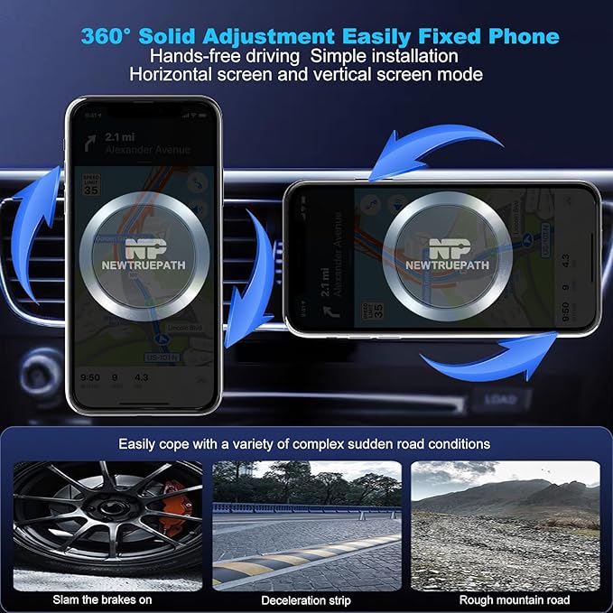 Ultra-Strong Aluminum Magnetic Phone Holder for Car [2-Pack] – Universal Air Vent Mount with 4 Metal Plates, Compatible with iPhone 16 Pro/15,14,13, Samsung, iPad & mini Tablets(Gray