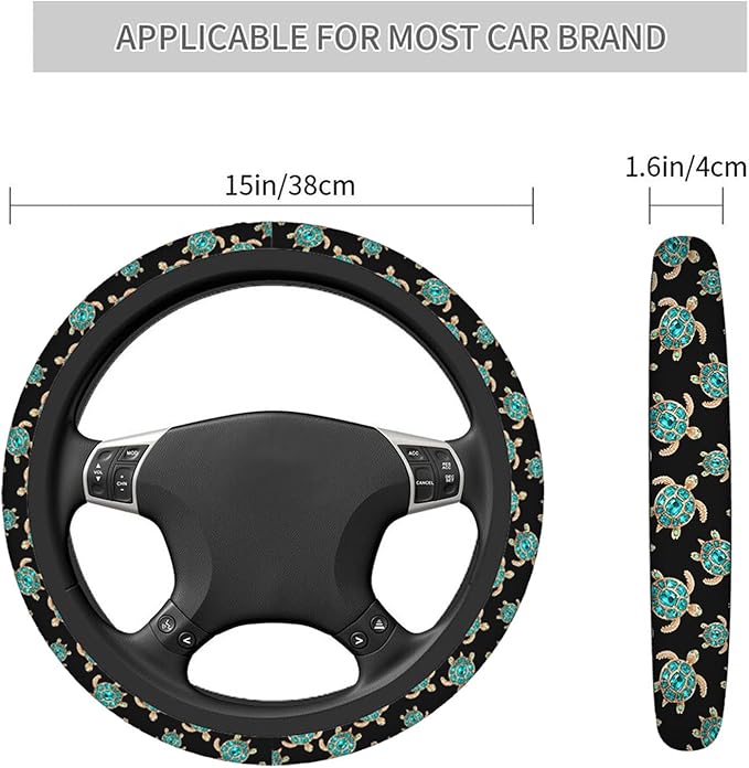 Swono Turtle with Stones Blue Car Neoprene Steering Wheel Cover Jewelry in The Form of A Turtle with Blue 15 Inch Anti-Slip Wheel Wrap Case Protector for SUV Sedan Vans Trucks