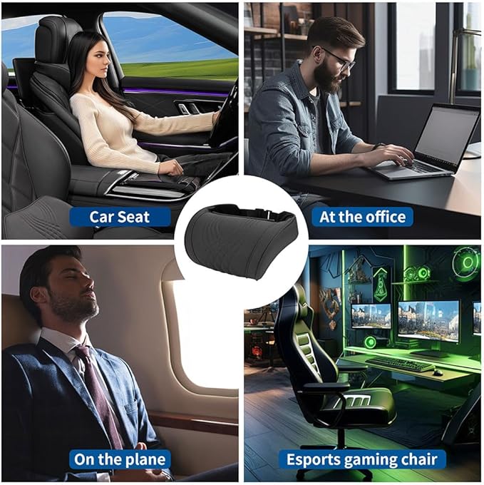 Dapucarin Car Headrest Memory Foam Neck Pillow for Driving with Leather Cover Soft Comfortable Seat Head Pillow Cushion for Most Cars SUV Sedan Home Office Black (2PC)