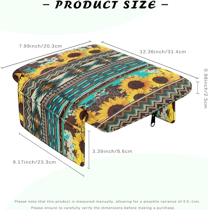 Dreaweet Sunflower Aztec Arm Rest Cover for Car Women Thick Center Console Armrest Pad with Pockets Car Armrest Storage Box Mat Universal Console Covers for SUV Trucks