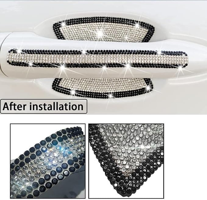 BetterJonny 10PCS Crystal Car Door Handle Scratches Protector, Rhinestone Car Door Handle Stickers Bling Car Door Handle Scratch Protector Stickers for Women and Girls Car Stickers (Black White)