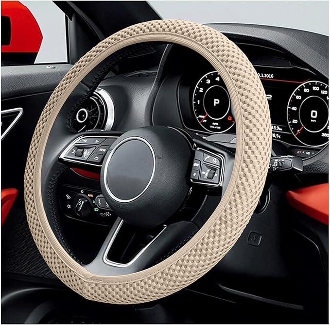 Car Steering Wheel Cover, 15 Inches Automotive Steering Wheel Protector, Elastic Stretch Steering Wheel Cover for Most Vehicles, Universal Interior Decor Car Accessories (Beige)