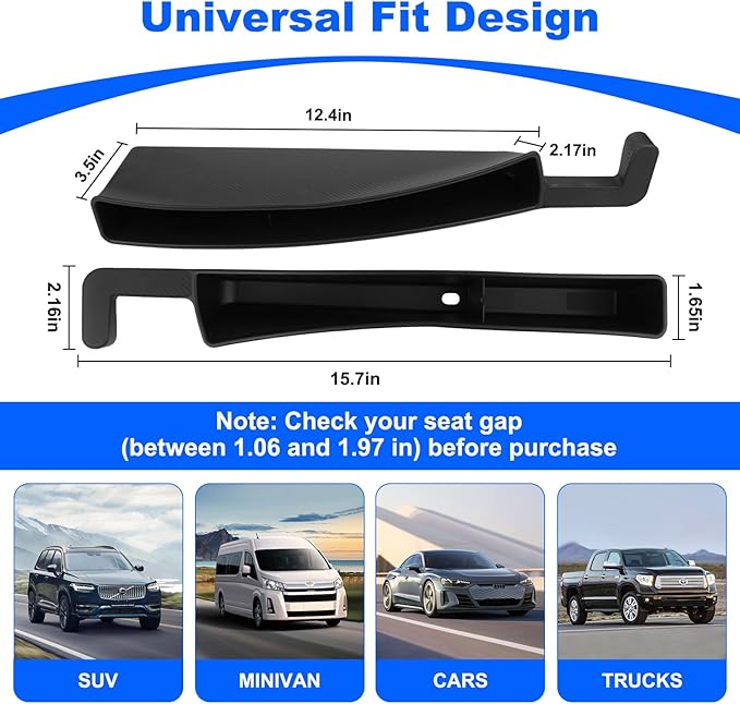 Car Seat Gap Filler, 2 Pack Car Seat Gap Organizer, Car Seat Accessories Prevent Items from Falling, Auto Console Side Storage Box for Holding Phone, Glasses, Universal Fit Car SUV Truck (Black)