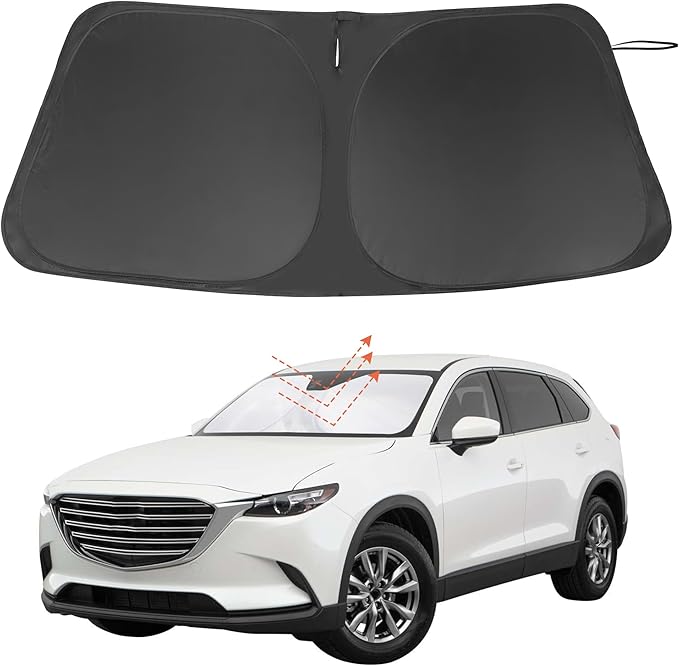 Windshield Sun Shade Custom Fit for 2016-2024 2025 Mazda CX-9 CX9 Accessories Foldable Sunshade Sun Blocker Protect Car from Sun Rays & Heat Damage Keep Car Cooler