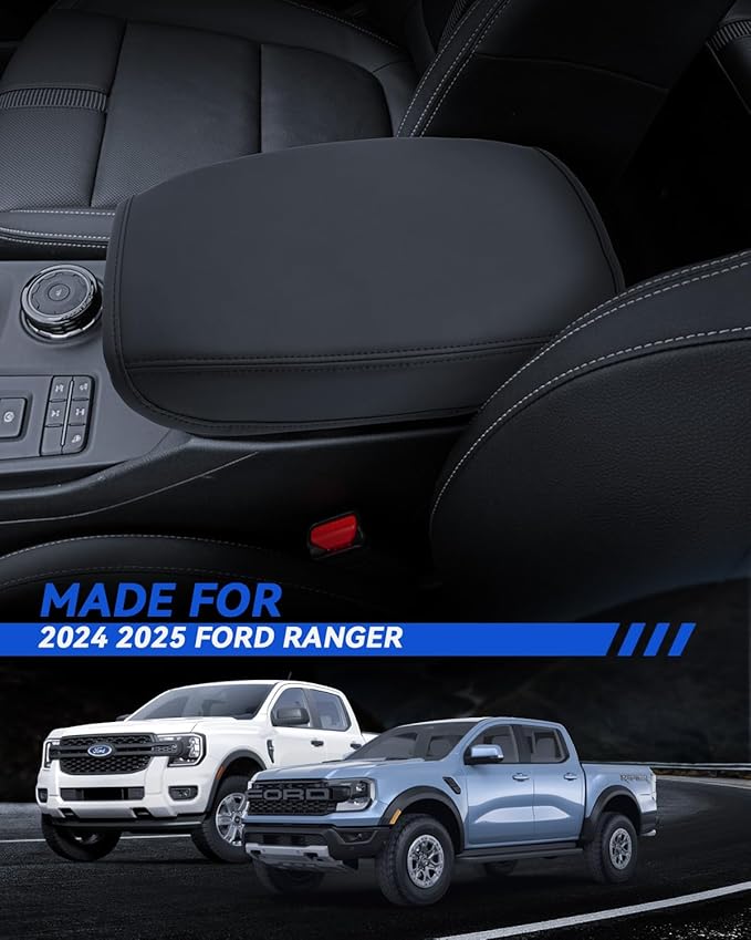 Armrest Cover for 2024 2025 Ford Ranger (XL/XLT/Lariat/Raptor) Accessories Center Console Middle Lid Pad Protector for Car Elbow Rest