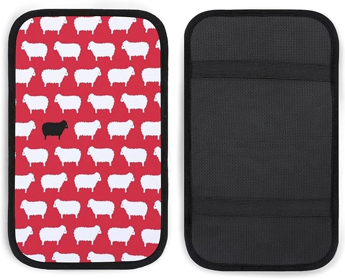 Black Sheep Sweater Pattern Car Center Console Cushion Pad,Waterproof Armrest Seat Box Cover Protector,Comfortable Car Decor Accessories Fit for Most Cars, Vehicles, SUVs