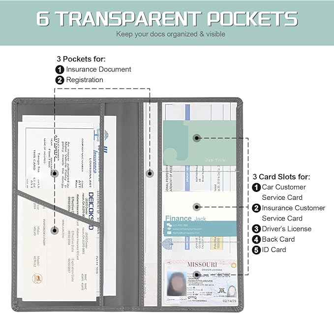 JUSTTOP 1Pack Car Registration and Insurance Holder,Car Document Holder for Cards License with Magnetic Shut,Vehicle Glove Box Car Organizer for Documents, Cards, License(Gray)