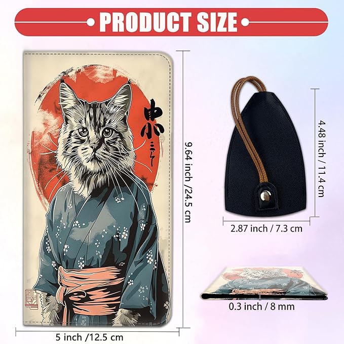 Car Registration and Insurance Card Holder for Women Men, Waterproof PU Leather Glove Box Car Organizer with Magnetic Shut, Vehicle Document Holder for Driver License,Cards, Cat Samurai Pattern