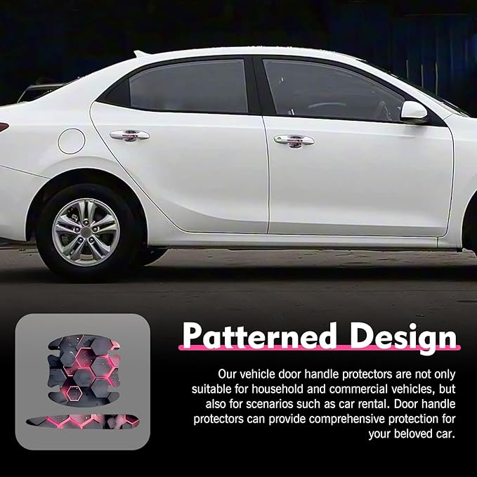 4 Pack Car Door Handle Scratch Protectors, 3D Geometry Patterned Anti-Scratch Door Handle Paint Film Cover Stickers, Universal Self-Adhesive Automotive Accessories for Most Cars (Style B)