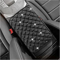 Bling Car Center Console Cover, Soft Comfortable Fluffy Car Armrest Cover, Crystal Rhinestone Seat Box Cushion Protector, Automotive Interior Decoration Accessories for Most Vehicles (Black)
