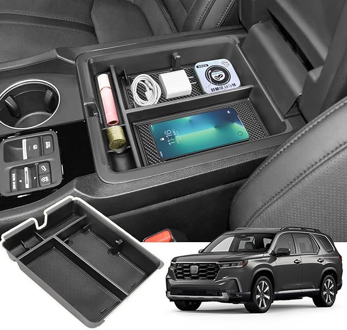 Neepiar Center Console Organizer Tray Compatible with 2023-2026 Honda Pilot, 2024-2026 Honda Ridgeline/Passport Insert Storage Organizer Interior Divider Accessories (Armrest storage Tray)