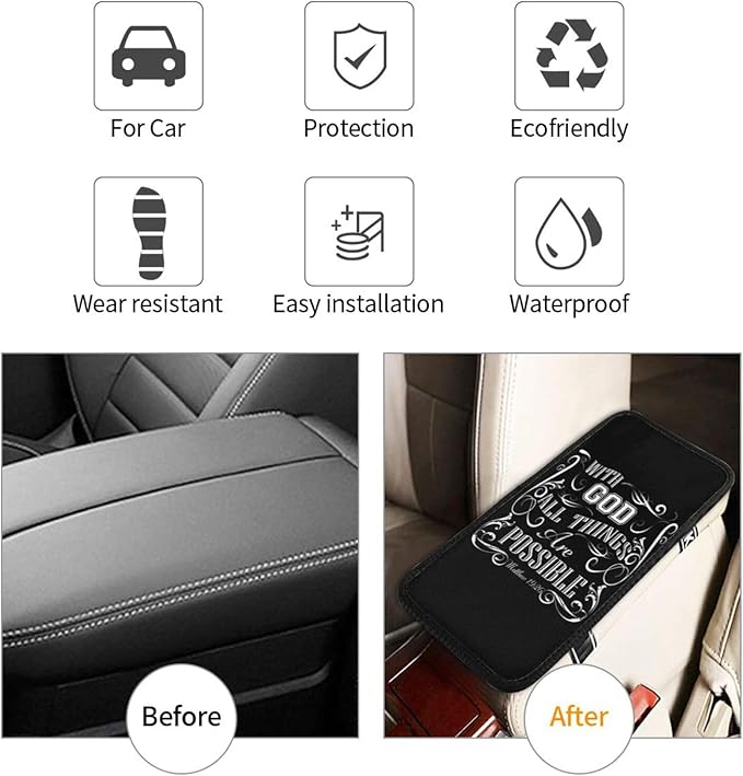Christian Faith Jesus-With God All Things Are Possible Car Armrest Pad Center Console Cushion Cover Universal Fit Decorative Auto Accessories Handrail Box Lid Protector Soft Comfort For Most Car