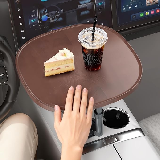Car Desk for Laptop with 360° Swivel, Height-Adjustable Car Tray Table - Wooden Car Laptop Mount & Cup Holder Table, Universal Car Food Tray for Most Vehicles