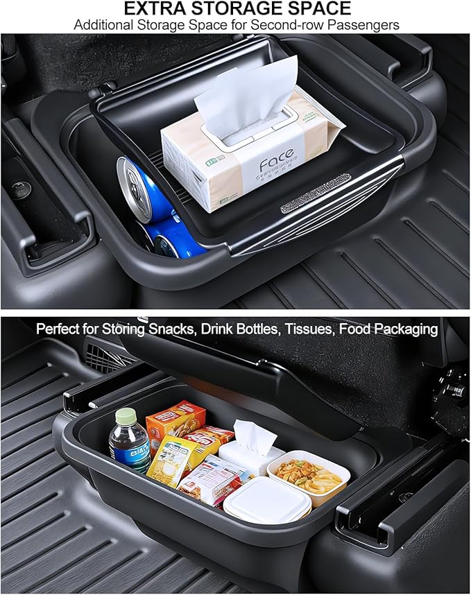 for Tesla Rear Trash Can Model Y Juniper Accessories 2025 2026 Center Console Organizer with Anti-Slip Lid Cover Model Y Floor Storage Box Garbage Bin Silicone Backseat Storage Box Black