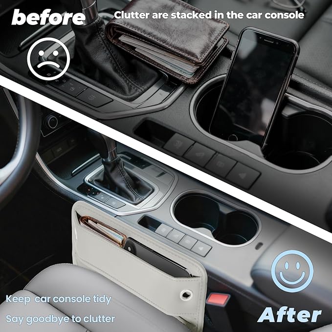 PLEW 2-Packs Car Seat Gap Filler, Premium Leather Console Organizer Universal Fit for Car SUV Truck Multi-Purpose Essentials Organizer - Anti-Drop Auto Interior Accessories（Macchiato Beige