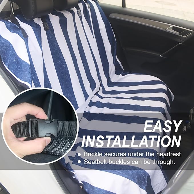 nbnhxnff Sweat Towel Car Seat Cover Protector Rear Seats for Gym Workout,Running,Swimming,Beach and Hiking,Waterproof Universal Seat Cover for Car,Trucks,Van&SUV(Blue & White Stripe, 1pcs Rear Seat)