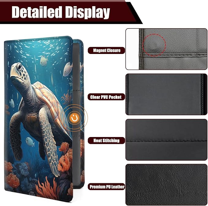 Yuxcfhjfe Car Registration and Insurance Holder, PU Leather Auto Document Holder for Men&Women, Vehicle Glove Box Compartment Organizer with Magnetic Shut for Driver's License, The Sea Turtle Pattern