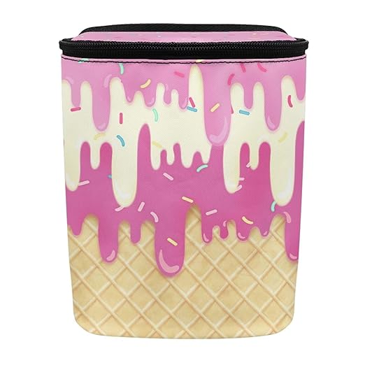 KEIAHUAN Ice Cream Car Trash Can with Lid Cute Leakproof Car Trash Garbage Bag Hanging Multi-Functional Rubbish Bag for Travelling, Camping