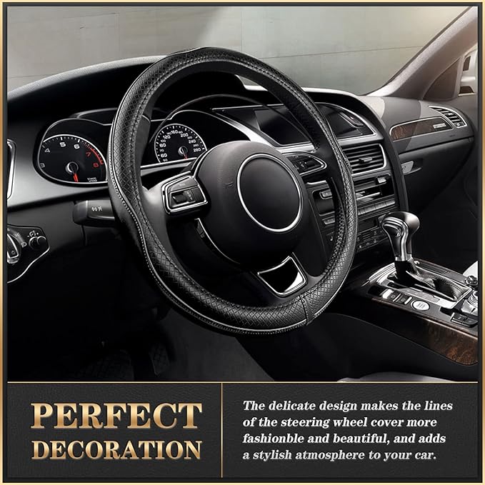 K KNODEL Universal Fit Steering Wheel Cover, Microfiber Leather Car Steering Wheel Cover, Anti-Slip Car Wheel Protector, 15 Inch (Black)