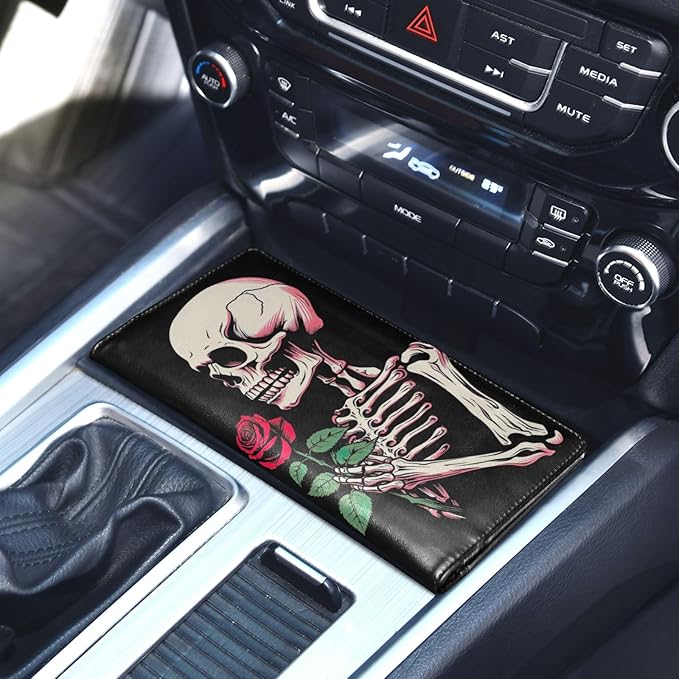 Gothic Skull Pink Rose Car Registration and Insurance Holder Vehicle Glove Box Organizer Car Accessories Wallet Case for Women Men 202a1364