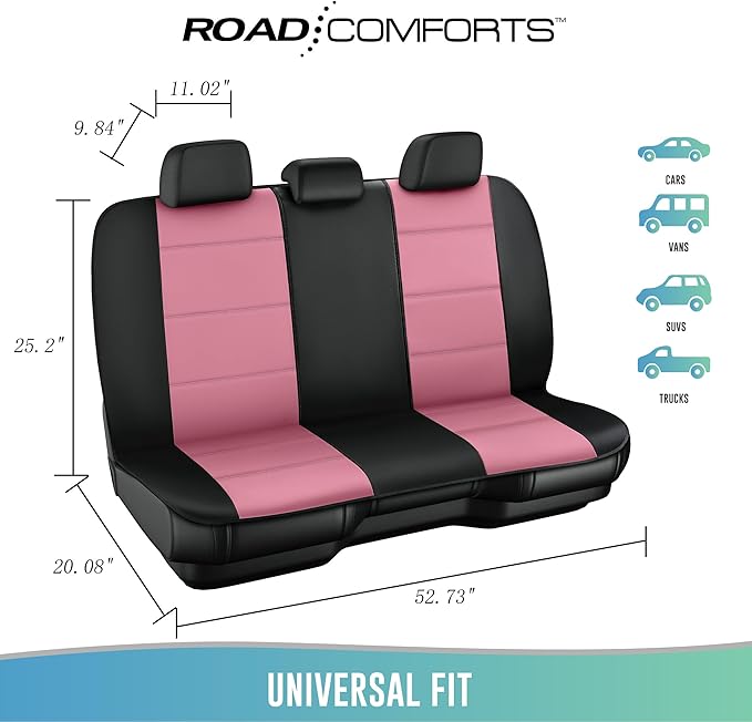 Road Comforts Car Seat Cover, Leather Car Seat Cover Full Set, Automotive Seat Covers, Airbag Compatible Universal Fit for Most Cars (Pink)