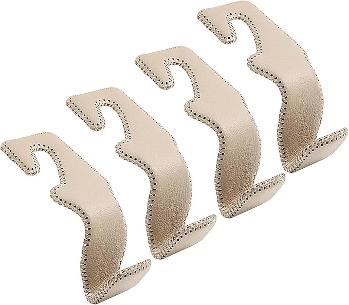 TISOHUGO Car Purse Hook, Back Seat Headrest Genuine Leather Hangers Durable Vehicle Organizer Accessory for Hanging Grocery Bags, 4 Pack, Beige