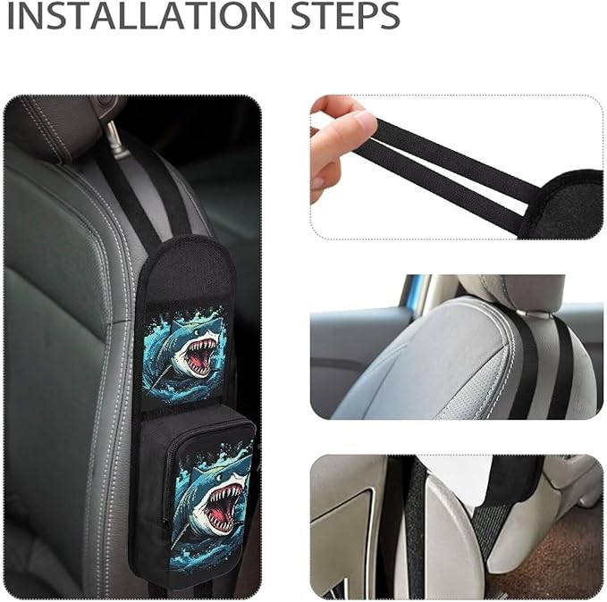 Crazy Shark Auto Seat Side Storage Hanging Bag Multi-Pocket Car Seat Side Storage Organizer Front Seat Phones, Drink, Stuff Holder for Cars, SUV & Truck