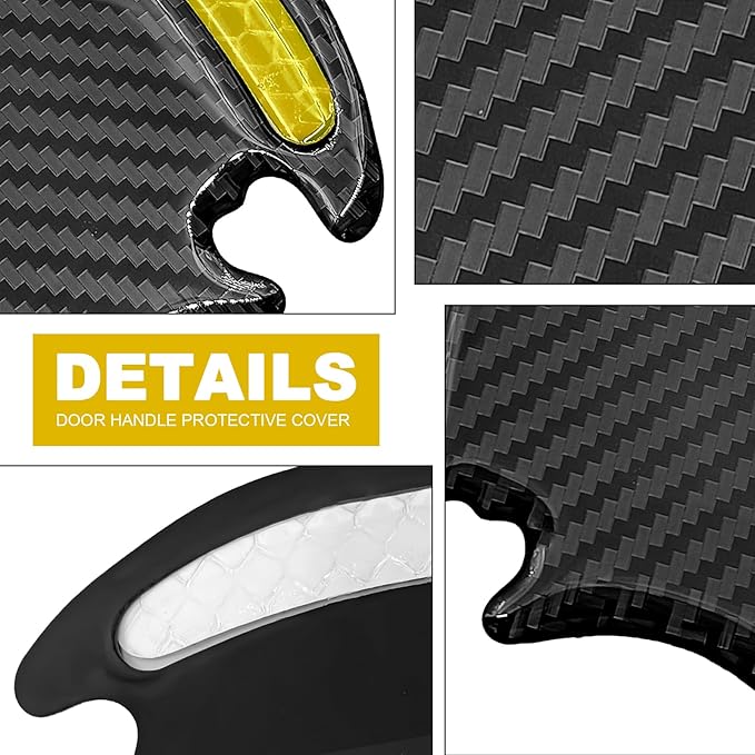 8PCS Universal Car Door Handle Protector Sticker - 3D Carbon Fiber Anti-Scratch Cover, Self-Adhesive & Non-Marking Reflective Safety Strips, Paint Protection Film (Orange)