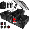 DURABLEZ Trunk Organizer 4-Section XL Modular Car Storage System – Extra Large Cargo Organizer for Car Trunk, Foldable Multi-Compartment Auto Organizer, Heavy Duty 1680D Oxford – Black