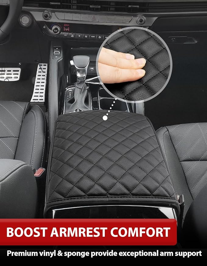 Center Console Armrest Cover for KIA Telluride 2020 2021 2022 2023 2024, Vinyl Leather, Arm Rest Lid Covering, Anti-Scratch, Interior Accessories, Black
