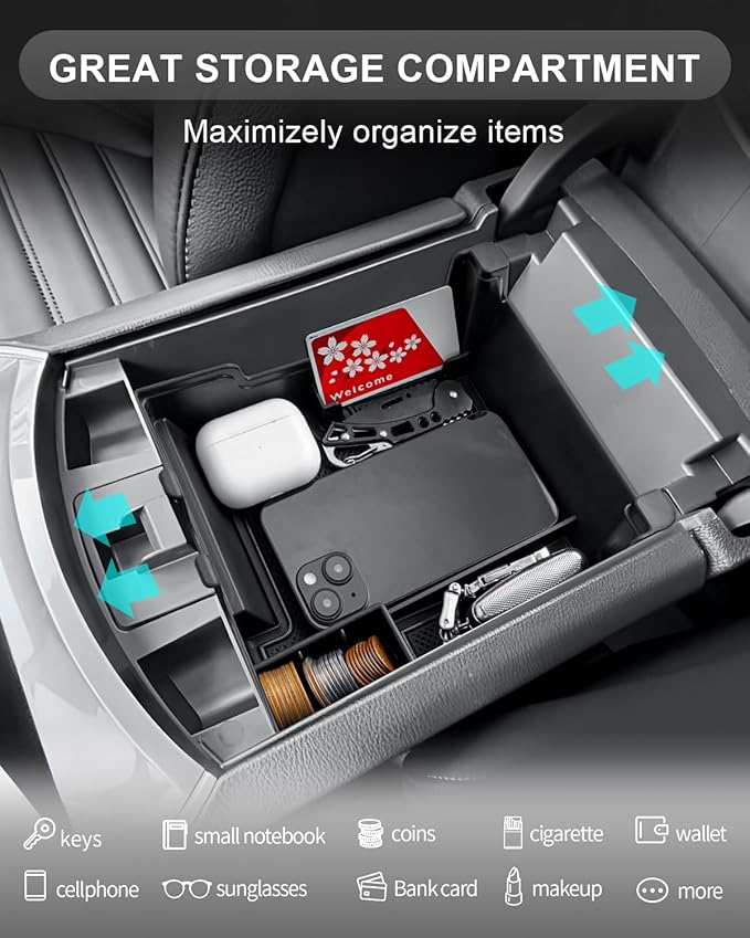 CDEFG for 2020-2024 Edge Center Console Organizer Compatible with 2020-2023 2024 Ford Edge Middle Console Organizer Armrest Tray Storage Box Coin Holder 2023 2024 Edge Accessories
